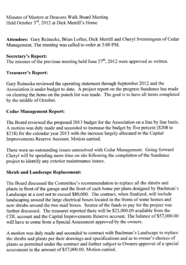 Minutes section of Oct 4 meeting